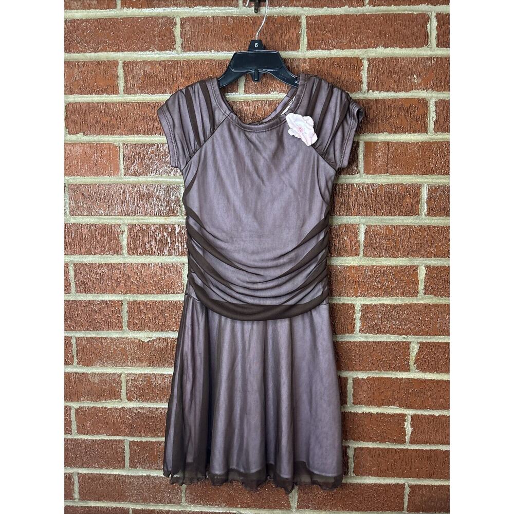 Sweet Heart Rose Girls Dress Brown Pink Sheer 5